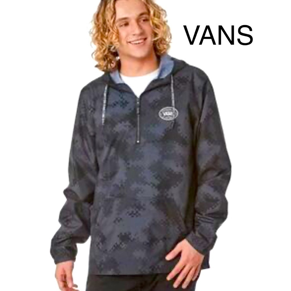 VANS Hooded Jacket- Black & Grey Camo, 3/4 Zip, Soft Lining, Lg front pocket, SM